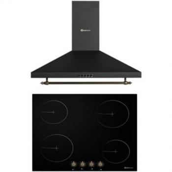 Conjunto Vitrocerámica 4 Fuegos Solthermic PVTC60 60cm Negra + Campana Decorativa H60PR 60cm Negra Rustica