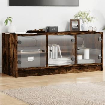 Mueble de TV con puertas de vidrio roble ahumado 102x37x42 cm, Mueble de salón, Mueble TV, Mesa de TV, Vidaxl, color marrón