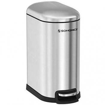 Cubo de Basura de Cocina de 10 L Plata, Basurero Delgado con Pedal, Acero, Cubo Interior Desmontable, Cierre Lento, para Espacios Estrechos