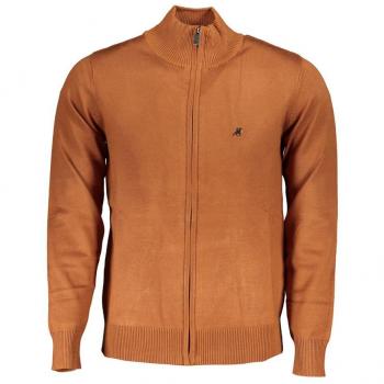 U.S. Polo Assn. Men's Grand Polo Brown Nylon Sweater - XL, Embroidered Zip-Up Cardigan