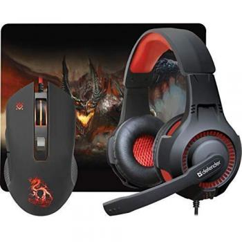 Kit Gamer Defender Devourer MHP-006: Ratón Óptico USB 3200 DPI, Auriculares con Micrófono y Alfombrilla