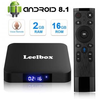 Android 8.1 TV Box, Leelbox Smart TV Box Quad Core 2GB RAM+16GB ROM, 4K*2K UHD H.265, HDMI, USB*2, WiFi Media Player, Android Set-Top Box con Voice Remote Control