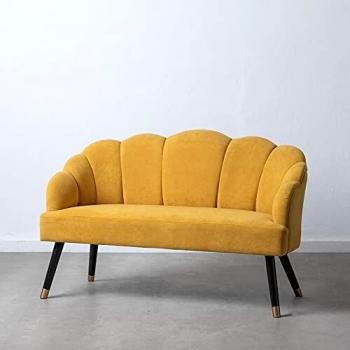 Sofá 2 plazas Flor Mostaza de Terciopelo y Madera de 126x73x76 cm - LOLAhome