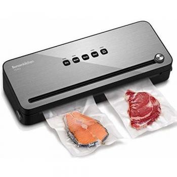 Bonsenkitchen Envasadora al Vacío Domesticas 4 en 1 Envasar al Vacio Maquina con Cortador de Película para Alimentos Fresca, Embasadora Incluyendo Bolsas de Vacío, Negra Selladora VS3802