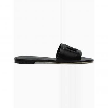 Dolce & Gabbana Women's Leather Slides, Black, Size 36 (6 US), CQ0436AY329 Color 80999, DG Millennials Logo