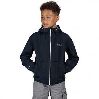 Regatta Haskel-Chaqueta Técnica Impermeable, Completamente Forrada, con Capucha Y Elementos Reflectantes Jackets Waterproof Shell, Unisex niños, Navy, 13 yr