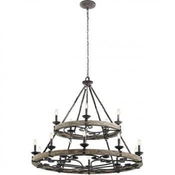 Araña Taulbee de zinc patinado - Lámpara de araña de 15 luces, diseño vintage, acabado desgastado, estructura de zinc, estilo industrial