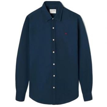 Silbon - Camisa de hombre sport lisa structure azul marino, manga larga, talla M
