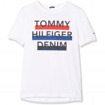 Tommy Hilfiger Ame 3 Col Logo Cn Tee S/S Camiseta, Niños, Blanco