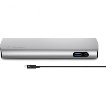 Belkin - Estación de Acoplamiento Thunderbolt 3 Express HD con Cable Activo de 80 cm, USB 3.0/USB-C, Ethernet Gigabit, Salida de Audio, Aluminio (40 Gbps, 85 W, 4K)