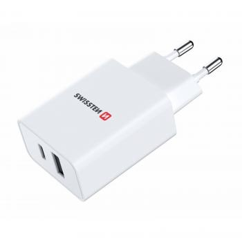 Cargador de Viaje Swissten Power Delivery 30W USB-C y USB Blanco