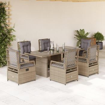 Set de comedor de jardín 7 piezas con cojines beige de polirratán sintético
