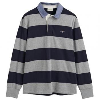 Polo de Hombre Gant de Manga Larga con Diseño de Rayas en Gris Melange, Casual, Algodón, Talla L
