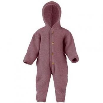 Overall de bebé con capucha de lana merino orgánica en color melange rosa, talla 74/80