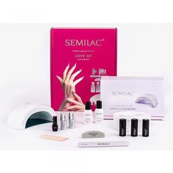 Kit de Manicura Love Me - Semilac, incluye lámpara UV/LED, esmaltes híbridos en varios colores, base y top coat, limas de uñas, palitos para cutículas y un manual de instrucciones