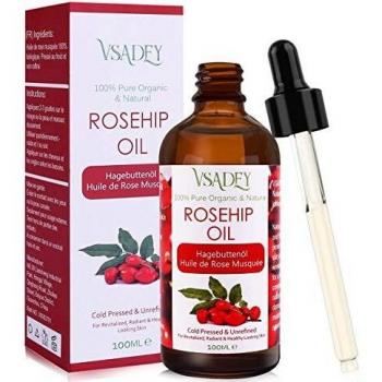 VSADEY Aceite de Rosa Mosqueta Orgánico 100ml, Aceite 100% Puro y Natural Prensado en Frío con Ácidos Grasos Insaturados, Vitamina C Antienvejecimiento Eliminar Cicatrices Revitaliza la Piel, Cabello