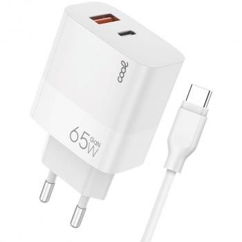 Cool Cargador Universal Ultra Fast PD USB-C + USB 65W + Cable USB-C GaN Blanco