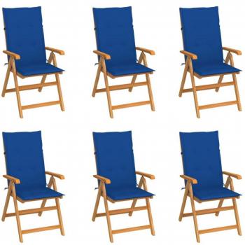 VidaXL Sillas de jardín 6 uds madera de teca cojines azul royal