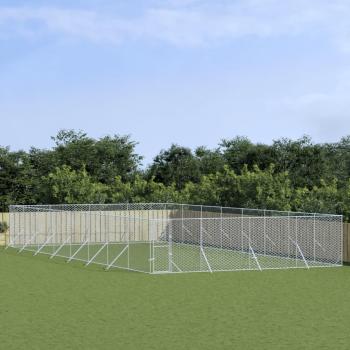 vidaXL Heavy-Duty Galvanised Steel Outdoor Dog Kennel - Silver - 8x16x2 m - Spacious and Secure