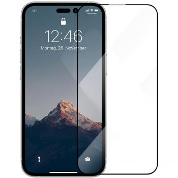 Protector de Pantalla Premium 3D de Cristal Templado Negro para iPhone 14 Pro Max - Dureza 9H, Transparente, Woodcessories