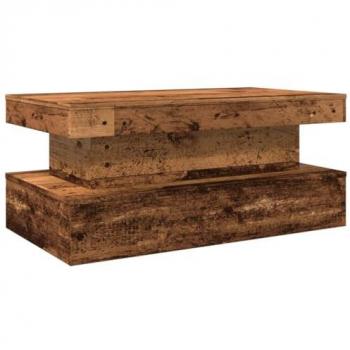 Mesa de centro con luces LED madera envejecida 90x50x40 cm