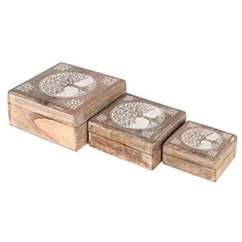 Cajas Árbol Vida Pack 3 Unidades Decoración - Cajas y Joyeros Marrón - 8x18x18 cm