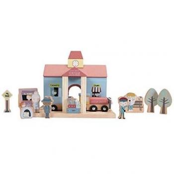 Tiamo Little Dutch 4489 - Estación de tren de madera con accesorios, 23 x 17 x 15,5 cm