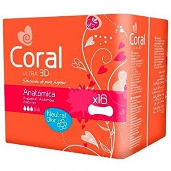 Coral Compresa Femenina Ultra Anatómica 3D - 16 Compresas