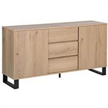 Aparador Elda 76 cm madera clara con base de metal, mueble de almacenamiento para dormitorio y sala de estar