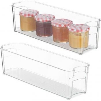Organizador de Frigorífico Estrecho Transparente - Set de 2, con Asas, 10 x 11 x 37,5 cm