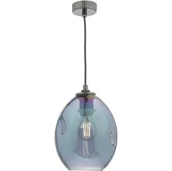 Lámpara colgante Rogan de Dar Lighting, tipo domo, níquel ahumado y pulido, 1 luz, con acabado en vidrio negro e iridizado, compatible con bombilla E27