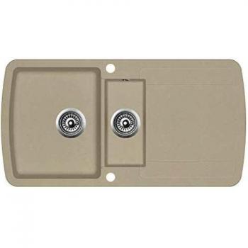 vidaXL Fregadero de Cocina de Granito con Dos Senos Lavabo Cocina Fontanería Piezas de Fontanería y Bricolaje Resistente Pileta Escurreplatos Beige