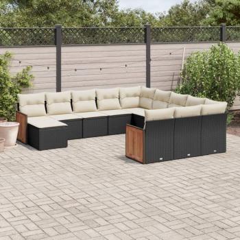12-Piece Black Poly Rattan Garden Sofa Set with Cushions