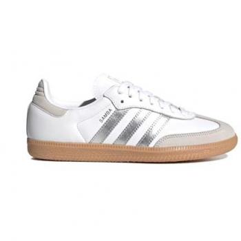 Adidas Samba OG Women's Lowtop Sneakers - Cloud White/Silver Metallic, Size 40