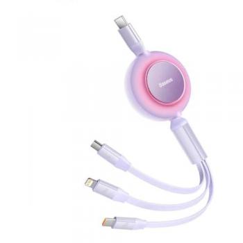 Cable de datos retráctil 3 en 1 Baseus Bright Mirror tipo C a Micro USB, Lightning y USB-C 100W azul