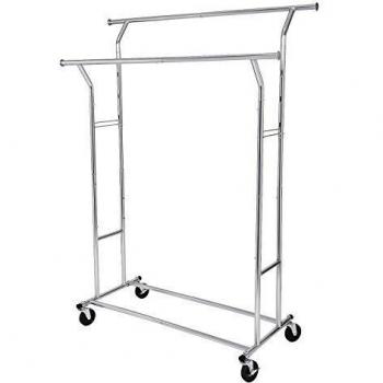 Portador de Ropa SONGMICS HSR12S - Estructura de Metal Cromado, Carga Máxima 110 kg, Doble Barra Extensible (129-169 cm), Altura Ajustable (148-172 cm),