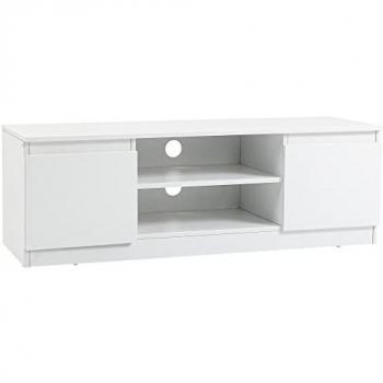 HOMCOM Mueble de TV Moderno Blanco 120x39,5x40 cm con 2 Puertas y 2 Estantes Abiertos para Televisores de hasta 55 Pulgadas