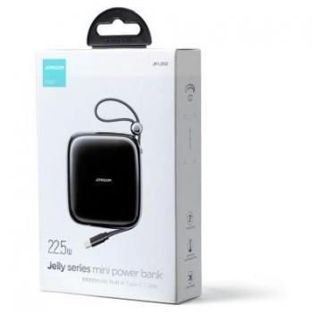 Joyroom Jelly JR-L002 USB-C Power Bank 10000mAh - 22.5W, Dual Port Portable Charger with Built-in Type-C Cable and PD 18W Fast Charging - Black