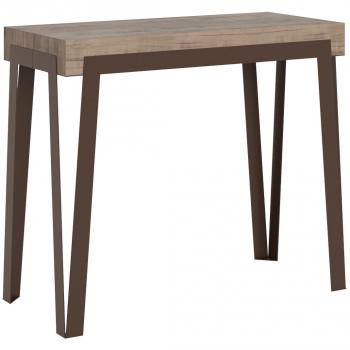Consola extensible 90x40/300 cm Rino con estructura de metal marrón y acabado en roble natural para 14 personas