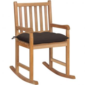 Teak Wood Rocking Chair with Taupe Cushion