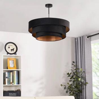 Lámpara de techo textil Jusari de Lindby, negra, moderna, hecha de metal y tejido, para salón y comedor, con 3 llamas E27