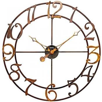 Reloj de Pared AMS W9566, Cuartzo, Diseño Moderno, Color Marrón, Altura 5 cm