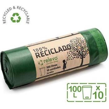 Relevo 100% Reciclado Bolsas de Basura, extra resistentes 100 L, 10 bolsas