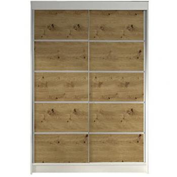 Armario Corredero Atlanta 150 Blanco y Roble Artisan, 200x120x58cm, con 5 Estantes
