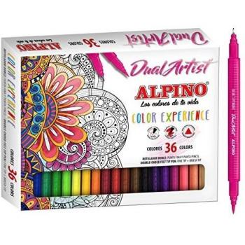 Alpino Color Experience 36 Rotuladores Dual Artist | Rotuladores Doble Punta: Punta Pincel y Punta Fina | Rotuladores para Mándalas y Lettering | Kit de Rotuladores