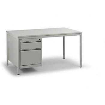 Escritorio para encargados Eurokraft Basic gris claro con cajones 140 mm y 280 mm, dimensiones 1400 x 800 mm