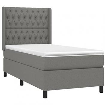 Cama box spring con colchón y luces LED, tela gris oscuro, 90x190 cm