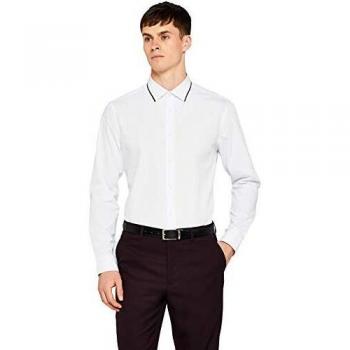 Marca Amazon - Hem & Seam Slim Fit Contrast Piping, Camisa de Oficina para Hombre, Mehrfarbig