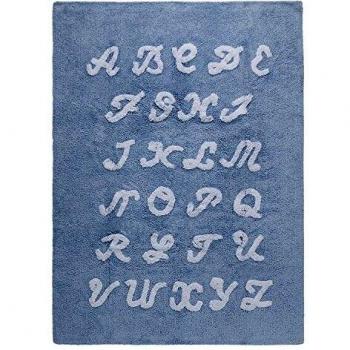 Happy Decor Kids -Alfombra Lavable ABC 100% Algodón Natural -Azul- 160x120 cm