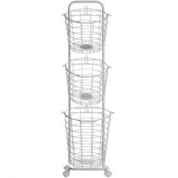 Carro de almacenamiento 3 niveles metal blanco con cestas, asas giratorias, accesorio para cocina y baño, ideal para toallas, periódicos, frutas y verduras